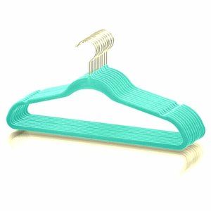 Velvet Flocked Hangers 10 Silver Hook Turquoise